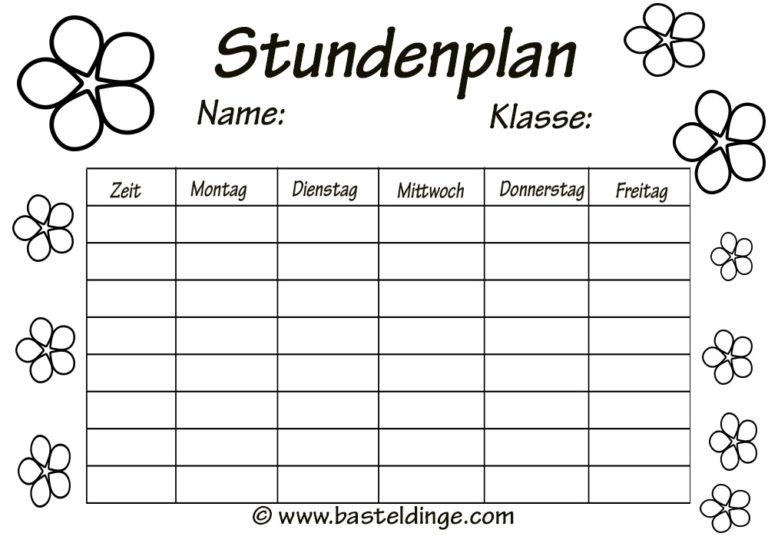 Stundenpläne zum ausmalen – Basteldinge